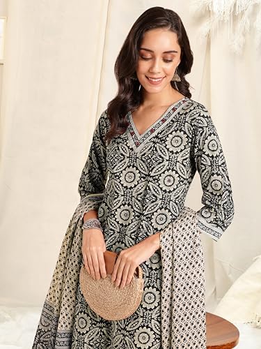 Image of MIRCHI FASHION Women's Straight Fit Pure Cotton Printed Kurta Set with Dupatta and Trouser
