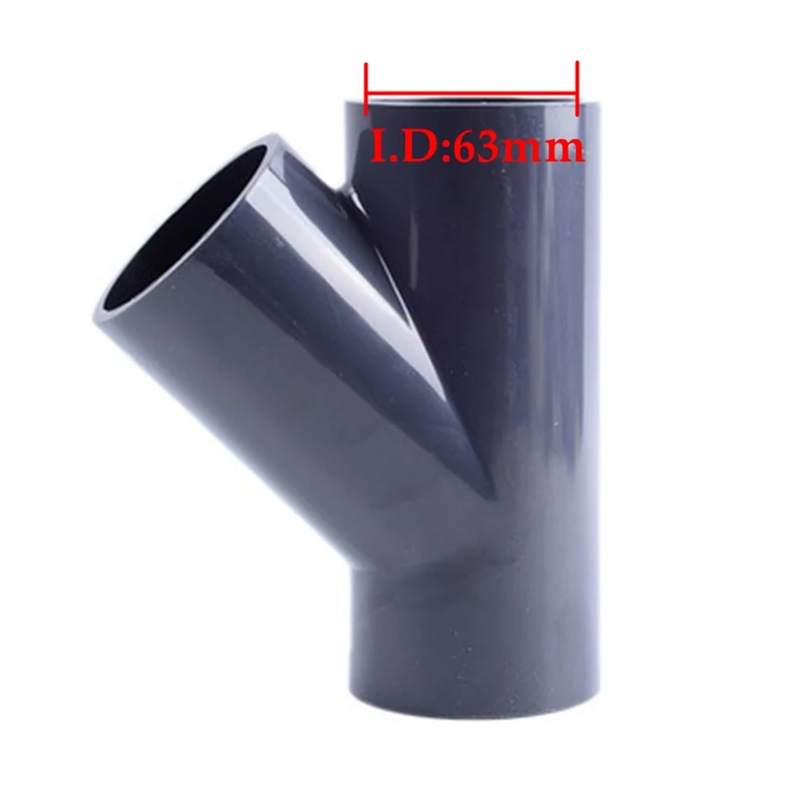 Tubería de drenaje inclinada tres vías en forma Y con junta flexible for entrada y salida, diámetro interior 20/25/32/40/50/63 mm(I.D 63mm,1pc)