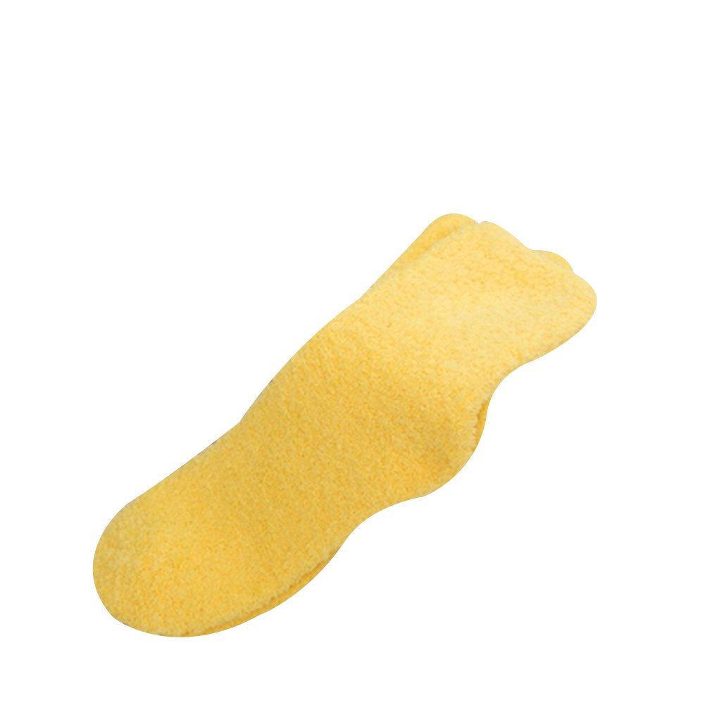 Zhouba Women's Yellow Girl Winter Warm Thicken Coral Fleece Fluffy Solid Color Sleep Bed Socks (Yellow)