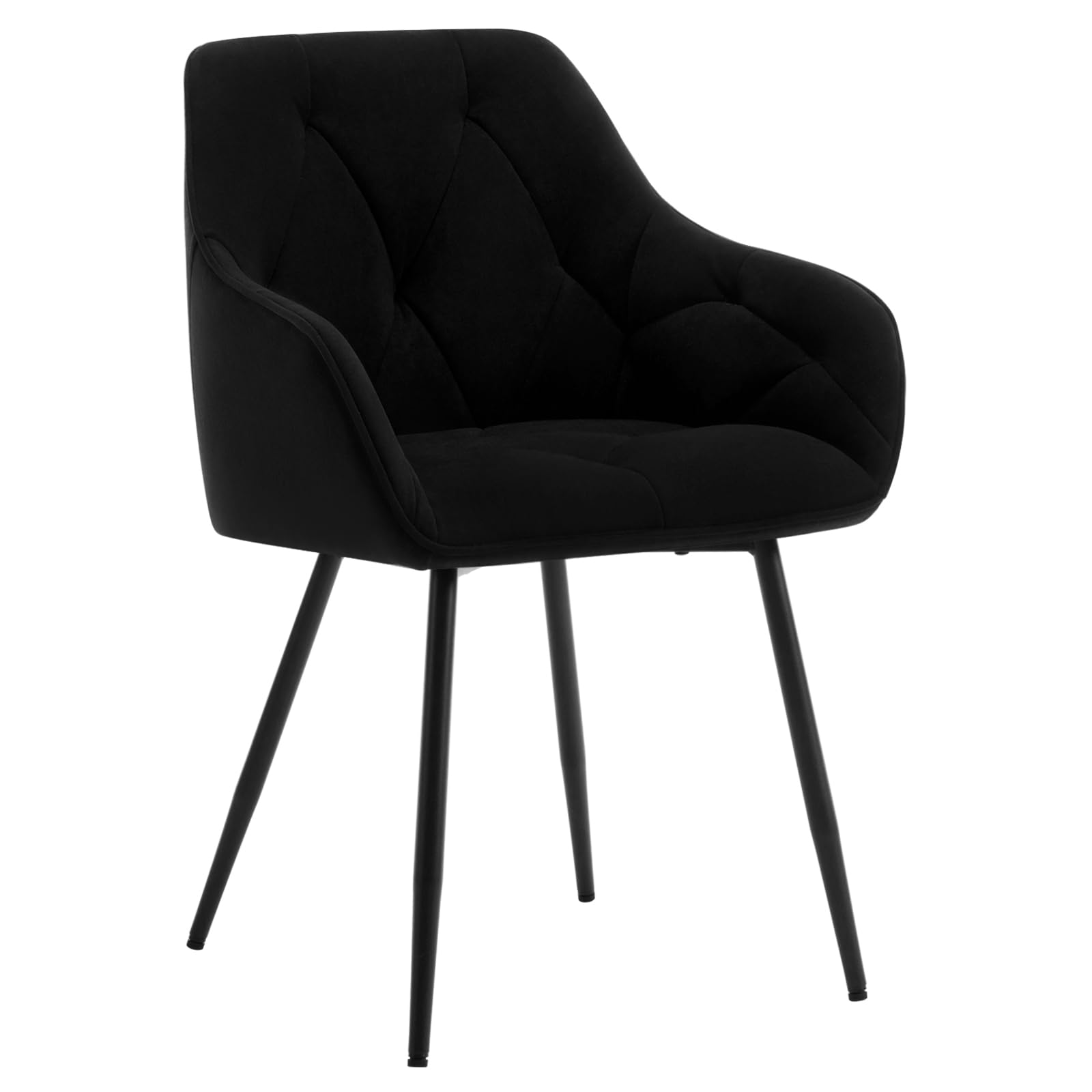 WOLTU Silla de Comedor Silla de Cocina con Respaldo y Apoyobrazos Silla de Salon Moderno con Patas Metálicas Silla Ergonómica para Dormitorio y Oficina, Terciopelo, Negro, EZS02sz-1