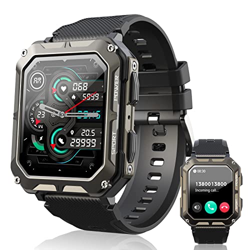 Viran Military Smart Watch For Men, Ip68 Waterproof Rugged Smartwatch With Bluetooth Call (Answer/Dial Calls) 1.83" Hd Tactical Outdoor Fitness Tracker 123 Sports Modes Compatible With Android Ios #TOP1