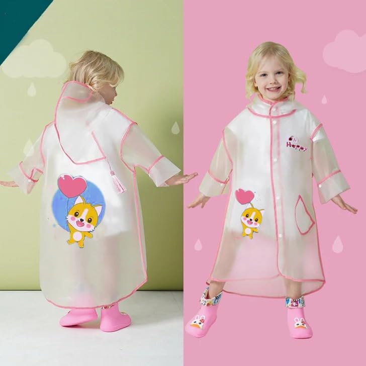 Image of Bold N Elegant Polyester Blend Transparent Dinosaur Print Kid's Waterproof Raincoat Rain Jacket With Hood And Visor For Young Lil Toddler Tween School Boy's And Girls