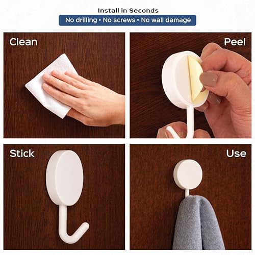 Image of HomeStrap Round Self Adhesive 2 Wall Hooks | Multipurpose Stick-On Hooks with No Screw Installation & No Wall Marks for Bathroom, Kitchen, Bedroom & Entryway Hanging Keys, Towels & Accessories
