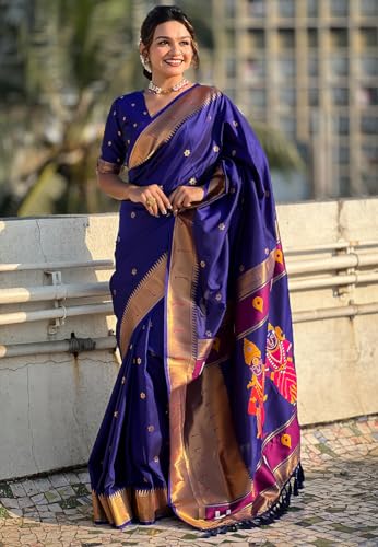 Image of SGF11 Women's Kanjivaram Paithani Silk Saree With Unstitched Blouse Piece