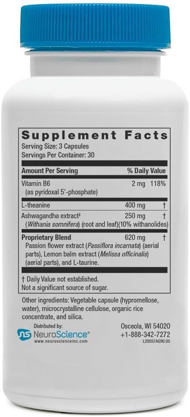 Miniatura 6 de NeuroScience Suplemento Alpha GABA  Ayuda para calmar sin somnolencia con vitamina B6, bálsamo de limón, Sensoril Ashwagandha y L Teanina  Ayuda a