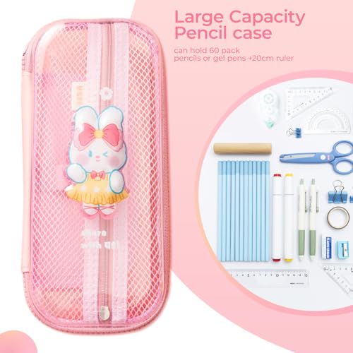 Image of M&G Pencil Case, Large Capacity Pencil Pouch Multi-Slot Pencil Case Organizer, Cute Portable Pencil Bag Transparent Stationary with Zipper for Makeup Brush Teen Boys Girls Office Students(Pink)