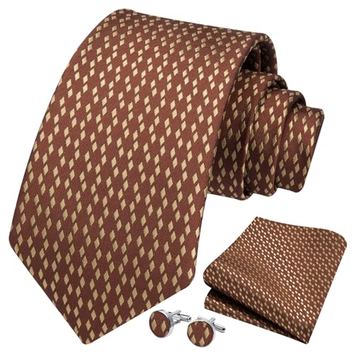 Image of HISDERN Mens Tie Set Classic Woven Ties and Pocket Square Cufflinks Set Formal Business Wedding Neckties Handkerchief