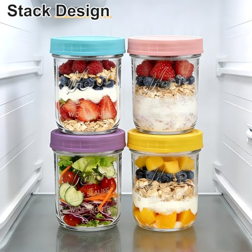 Image of Mason Jars, 16 oz Overnight Oats Containers with Lids, Glass Jars with Lid | 4 Pack Mason Jars with Lids, Leakproof Overnight Oats Jars, Glass Food Storage Containers for Meal Prep, Yogurt, Chia Pudding