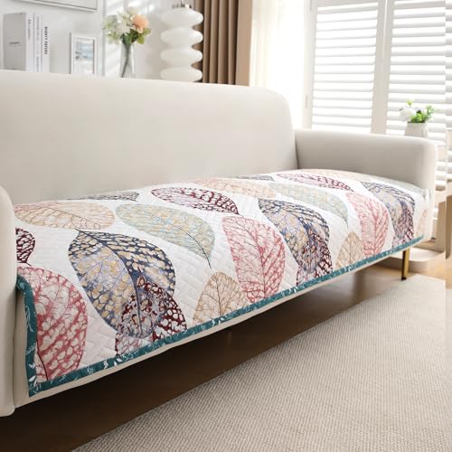 Image of HOKIPO 'HomeHues Series' Printed Quilted 3 Seater Sofa Cover Seat Mat, Multicolor Linden Leaf (IN-809-D7*1)