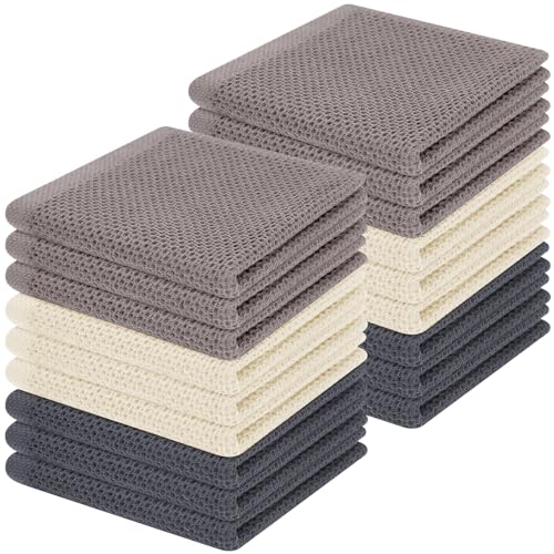 Image of Homaxy 100% Cotton Waffle Weave Kitchen Dish Cloths, Ultra Soft Absorbent Quick Drying Dish Towels, 12 x 12 Inches, 18-Pack, Mixed Color