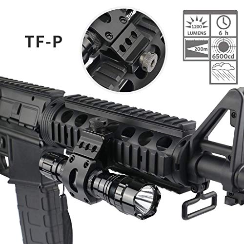 BESTSUN Tactical Flashlight Cree XML2 T6 LED 1200 Lumen 3-18V Single 1 Mode Light with Remote Pressure and 45° Offset Side Picatinny Mount (No Battery)