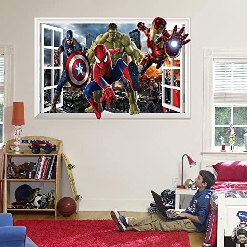 Superhero Wall Decals - Boys Bedroom Decor - Wall Clings For Kids - 35" X 24" (Large) - Superhero Wall Art Poster Wallpaper Decor #TOP3