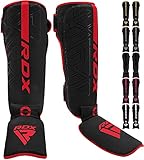 RDX Shin Guards for Kickboxing, Muay Thai, MMA Fighting and Training Pads, Maya Hide Leather Kara Instep Foam Protection, Leg Foot Protector for Martial Arts, Sparring, BJJ and Boxing Gear