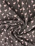Blusenstoff Radiance Flamingo, dunkelblau, schwarz, grau,Breite 140 cm (Grau, 0,5m x 1,40m)