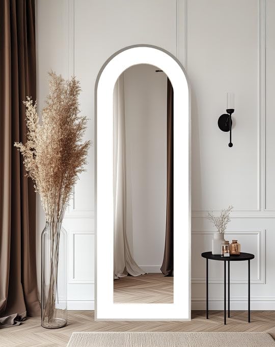 23,5’’W x 67’’ White Modern Minimalist - Abstract Floor Mirror Full Lenght Mirror - Arch Full Body Stained Floor Mirror with Silver Frame