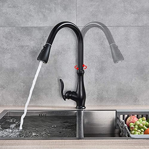 Robinet cuisine extractible noir mat à bec pivotant grand évier - 7