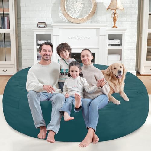 7FT Bean Bag Chair, Large Bean Bag Chairs with Memory Foam Filled, Fluffy Beanbag Sofa with Dutch Velvet Cover, Round BeanBag Chairs for Living Room, Playroom - Sea Blue