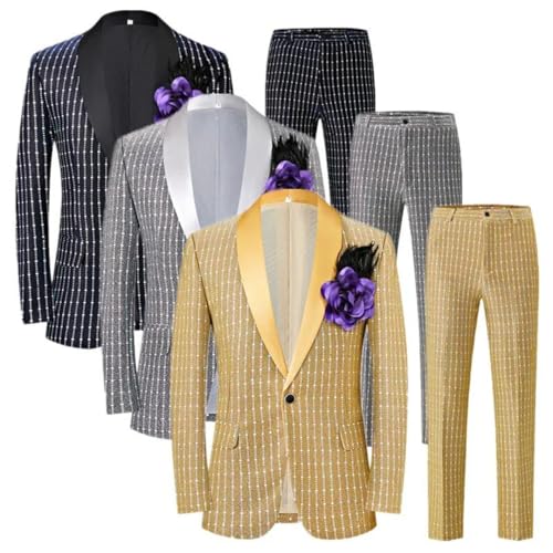 Men Wedding Prom Party Striped Suits Host Singer Pianist Stage Performance Dress Blazer and Pant3