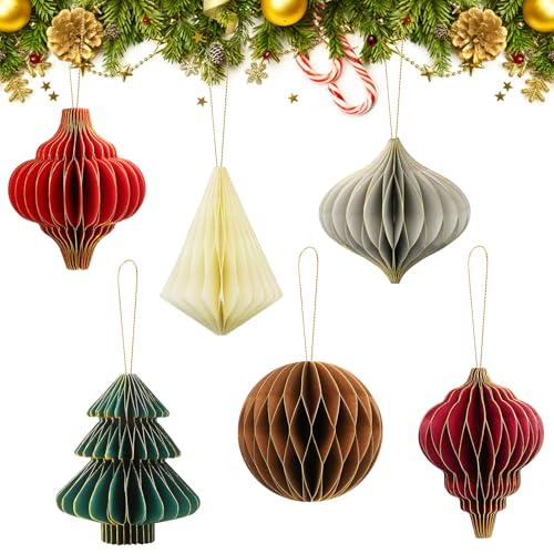 Forbabe 6 Stück Baumschmuck Weihnachten, Papier Waben Weihnachtsdeko...