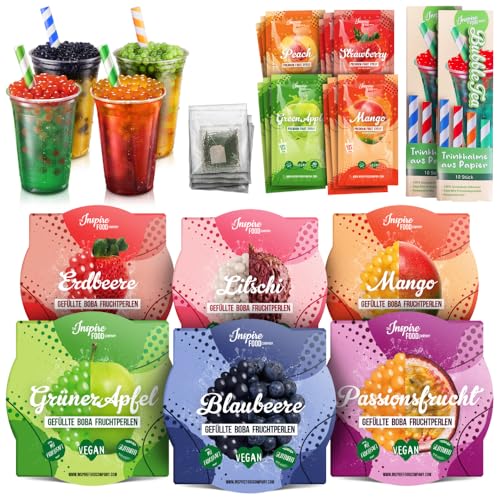 INSPIRE FOOD Bubble Tea Kit | 6x Popping Boba & 4x Sirup Set