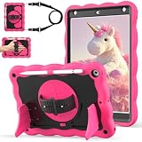 ZoneFoker Case for iPad 9th Generation Case / 8th Gen / 7th Gen 10.2 Inch 2021 2020 2019, Heavy Duty Shockproof Protective Cover with Pencil Holder [360° Rotate Strap] & Stand, Hot Pink