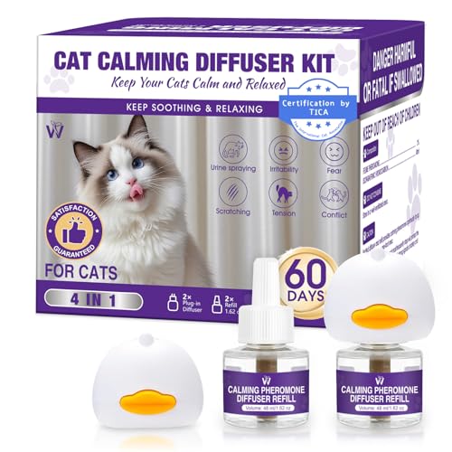 Cat Calming Diffuser Premium Cat Pheromones Calming Diffuser Effectively Relieve Anxiety Stress Aggression Cat Refill Reduce Fighting Spraying and Scratching Calm Relaxing Plugin 800 sq ft Coverage