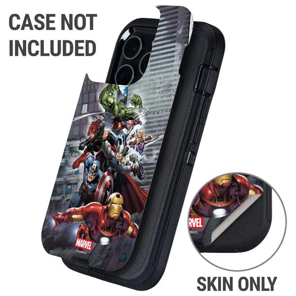 Skinit Decal Phone Skin Compatible with OtterBox Defender iPhone 15 Pro Max - Officially Licensed Marvel Avengers Attack Design