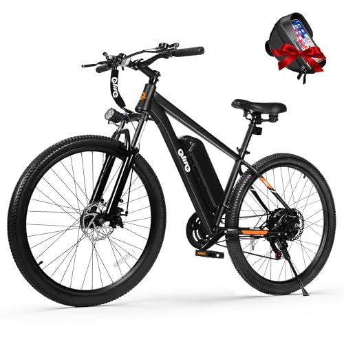 Qlife Racer Electric Bike for Adults - 21-Speed Mountain Lightweight Ebike with Peak 750W/22MPH Brushless Motor, 375Wh Removable Battery, 26X2.1 Tire Step Over E-MTB,Black with Phone Bag