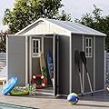 UDPATIO Outdoor Storage Shed 8 x 6 FT, Resin Garden Sheds Plastic Patio Outdoor Storage with Lockable Door for Bike, Garbage Can Gray White