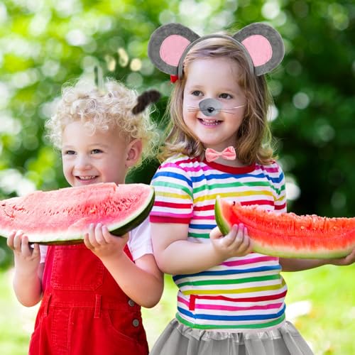 Meanju 7 Stück Maus Tüllrock Kinder Kostüm Set Verkleidung Kinder Tierkostüm Mit Stirnband/Nase/Fliege/Schwanz/Handschuhe/Tutu Rock Ausgefallenes Kostüm Zubehör Für Kinder Cosplay Karneval Halloween