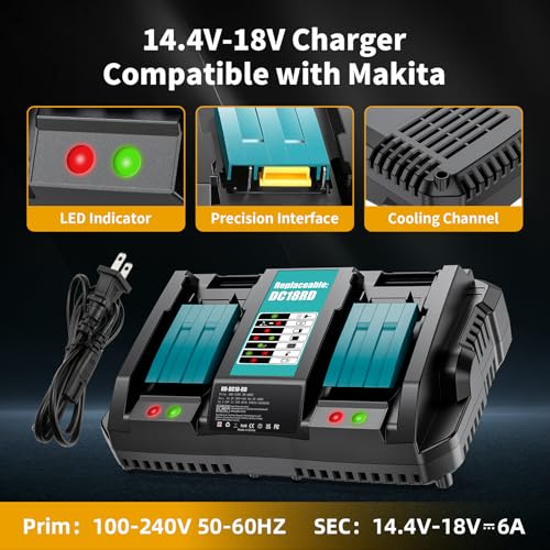 Image of 2 Pack 8.0Ah High Capacity Battery and Charger Replacement for Makita 18V Battery Compatible with BL1860B BL1850B BL1840B BL1830B BL1820 BL1815B with LED Indicator