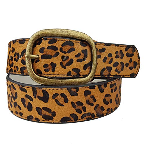 Hot Trendy Hair On Calf Leather Belt in Leopard Print (S, Tan with Elastic)