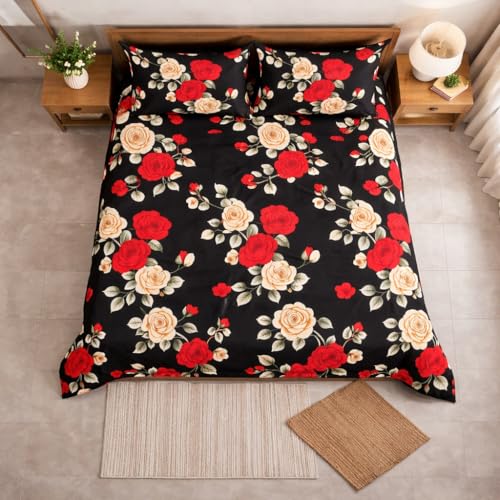 Image of DECORUM Cloud Cotton Double Bedsheet Floral Print with 2 Pillow Covers | 244 TC | Ultra Soft Feel | Premium Comfort | Breathable & Skin Friendly | for Bedroom (90 x 90 Inches)