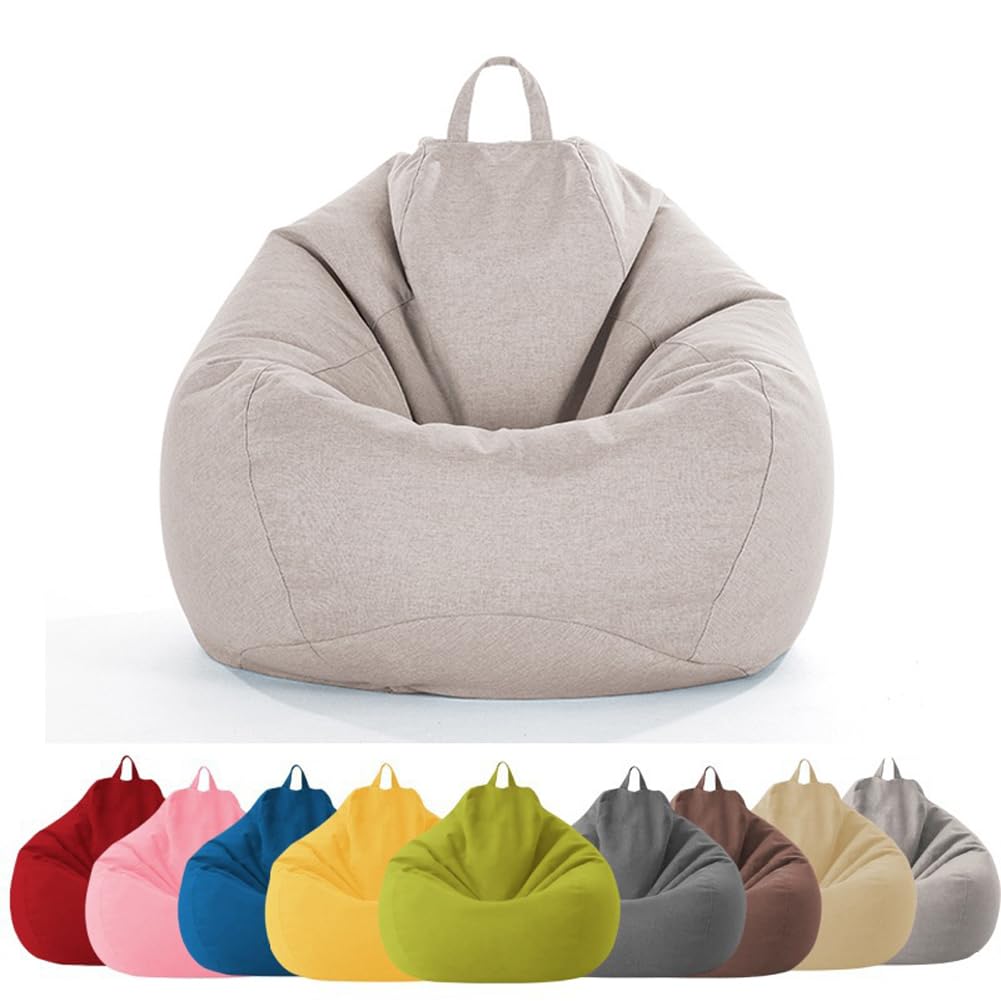 MOTTK Bean Bag Chair Cover(No Filler) Lazy Lounger Beanbag Storage Chair for Reading Sleeping,Stuffed Animal Storage Bean Bag Cover with Stuffable Zipper (Beige,70x80cm)
