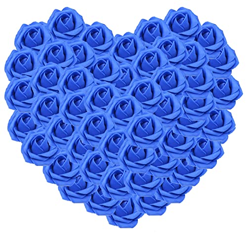 Gibsob 50 Stück Künstliche Blumen Rosen, Schaumrosen, Kunstblumen Deko Blau, Wiederverwendbar, Leicht zu Reinigen, Handgefertigt, für Hochzeit, Party, Geburtstag, DIY, Schmücken(Blau) Cover