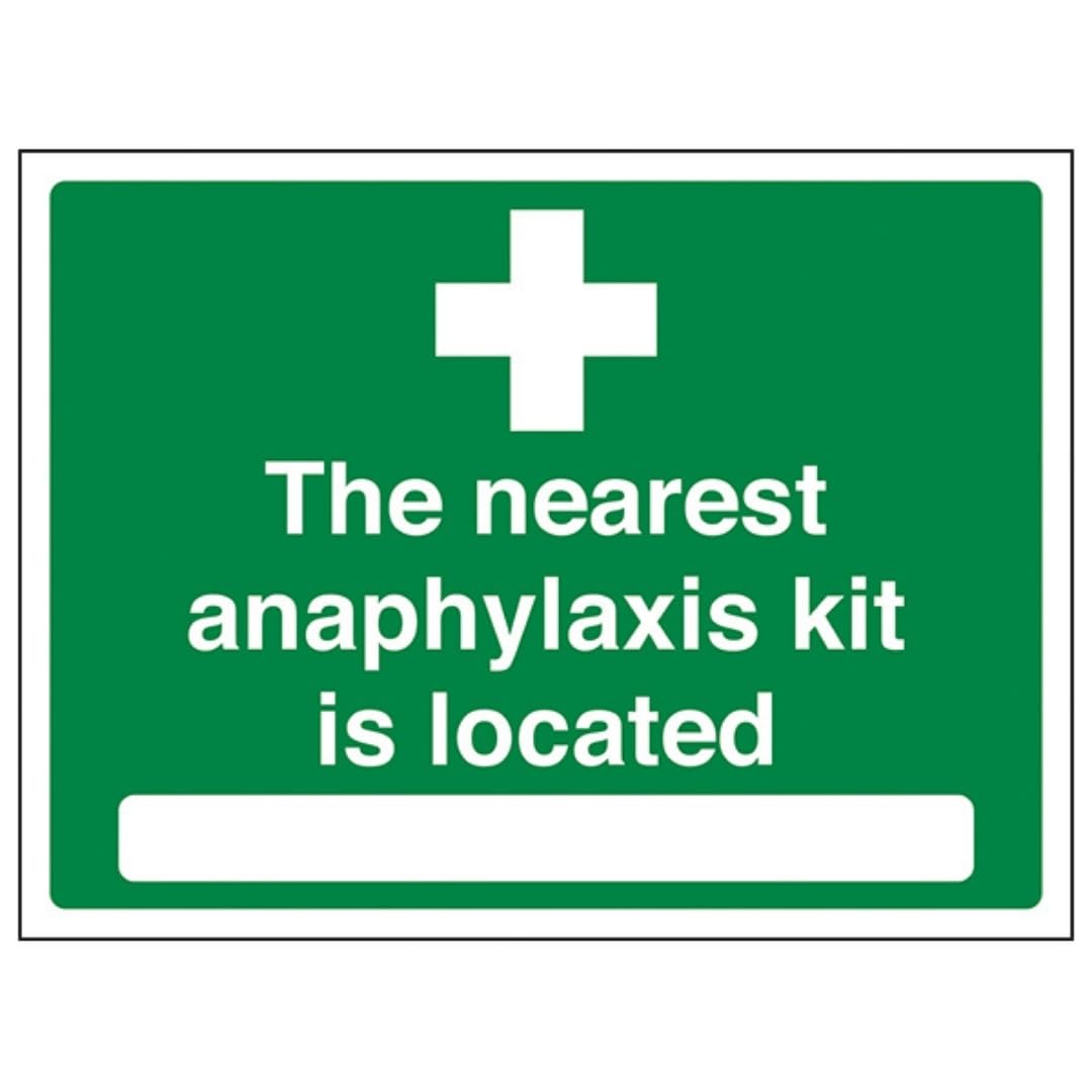 V Safety The nearest Anaphylaxis kit is located 200 x 150 mm - Self Adhesive Vinyl Safety Sign