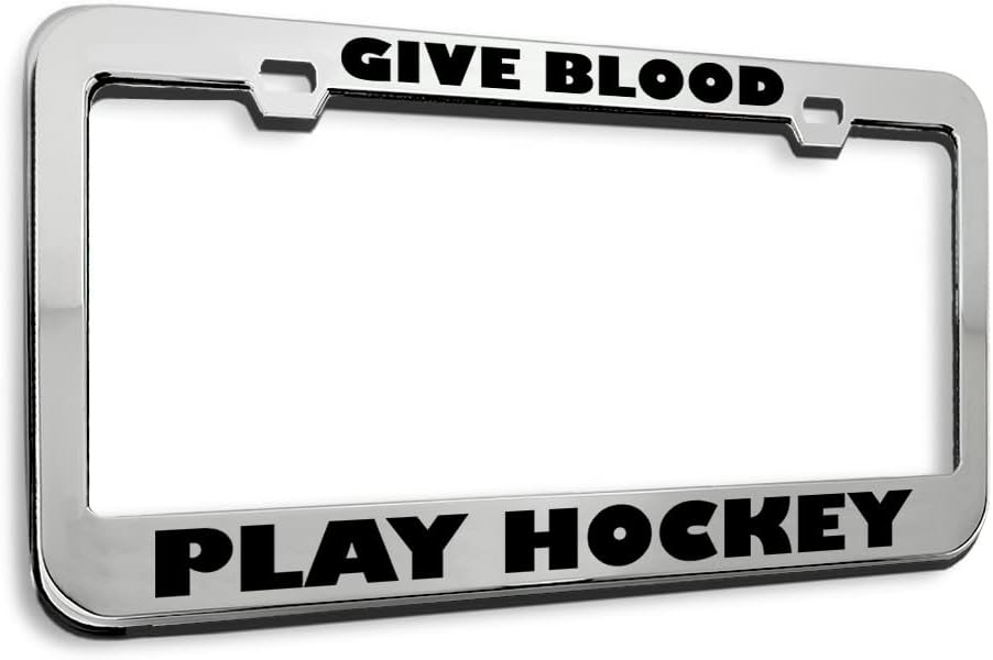 Metal License Plate Frame Give Blood Play Hockey Sport Metal Car Accessories Stainless Steel 2 Holes 1 Frame