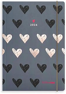 Matilda Moo 2024 Diary - A5 Size - Week in View Diary - Flexible Covers - Elastic Closure - 80gsm Paper - January to December 2024 Diary - Grey