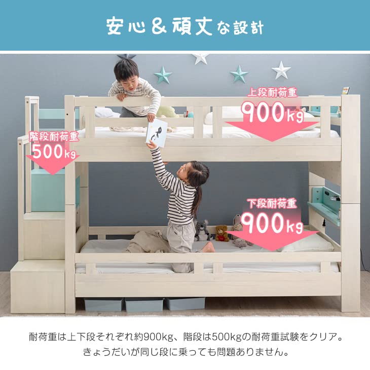 Amazon｜タンスのゲン 二段ベッド LED照明 コンセント マットレス 2枚 