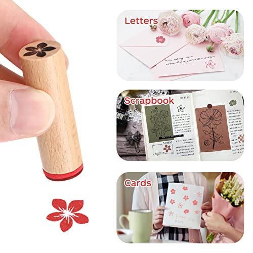 Sewacc Antique Decor 4Pcs Wooden Stamps Floral Pattern Round Wood Rubber Stamp For Scrapbooking Diy Craft And Card Making Wood Decor #TOP6