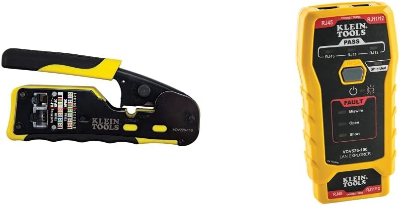 Klein Tools VDV226-110 Ratcheting Modular Crimper + VDV526-100 Network LAN Cable Tester