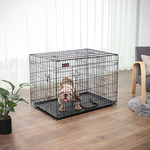 Feandrea Hundekäfig, Hundebox, zusammenklappbar, transportabel, 2 Türen, 107 x 70 x 77,5 cm, schwarz PPD42BK