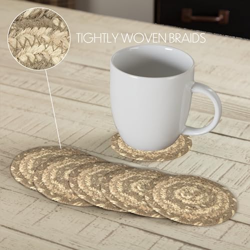 VHC-Brands-Cobblestone-Coasters-Tan-Grey-White-Jute-Blend-Round-Circle-Set-of-6-Coasters VHC Brands Cobblestone Coasters Tan Grey White Jute Blend Round Circle Set of 6 Coasters