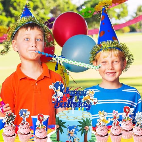 Generic 25Pcs Hedgehog Cake Topper Cupcake Decoration Birthday Soni Supplies Cake Decorations Supplies for Boys, Kids, Blue