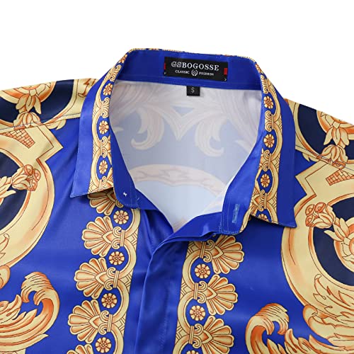 Men Gold Fashion Luxury Printed Satin Long Sleeve Button-Down Shirts Flashy Retro Gorgeous Design Party Gift Shirt3