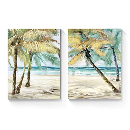SunFlax Palm Trees Canvas Wall Art: Coastal Beach Picture Artwork Tropical Ocean Scene Painting...