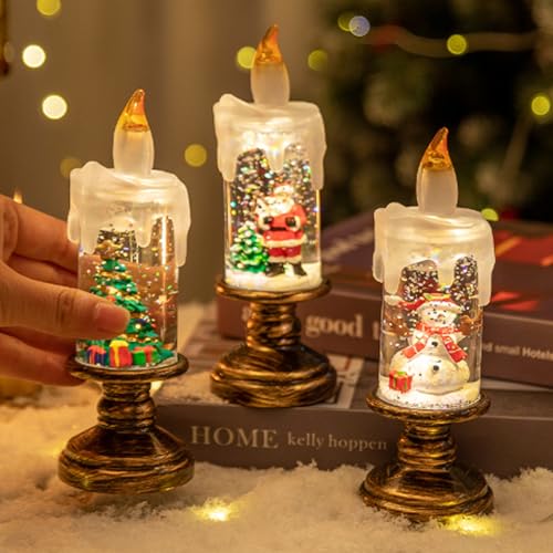Velas de Navidad con luces LED de nieve a pilas para hogar 2