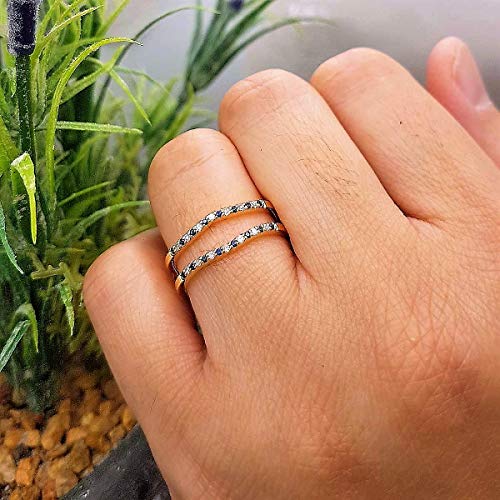 Dazzlingrock Collection Round Alternate Blue Sapphire & White Diamond Wedding Enhancer Guard Ring for Women in 14K Solid Gold 6
