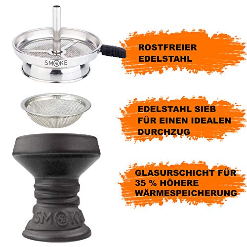 SMOKE 2U Premium Shisha Zubehör Komplett Set - Tragbare to Go Tasche - Kaminaufsatz Sieb Steinkopf Mundstück Schlauch… – Bild 3