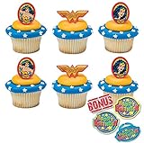 Wonder Woman Amazing Amazon Cupcake Toppers and Bonus Birthday Ring - 25 piece